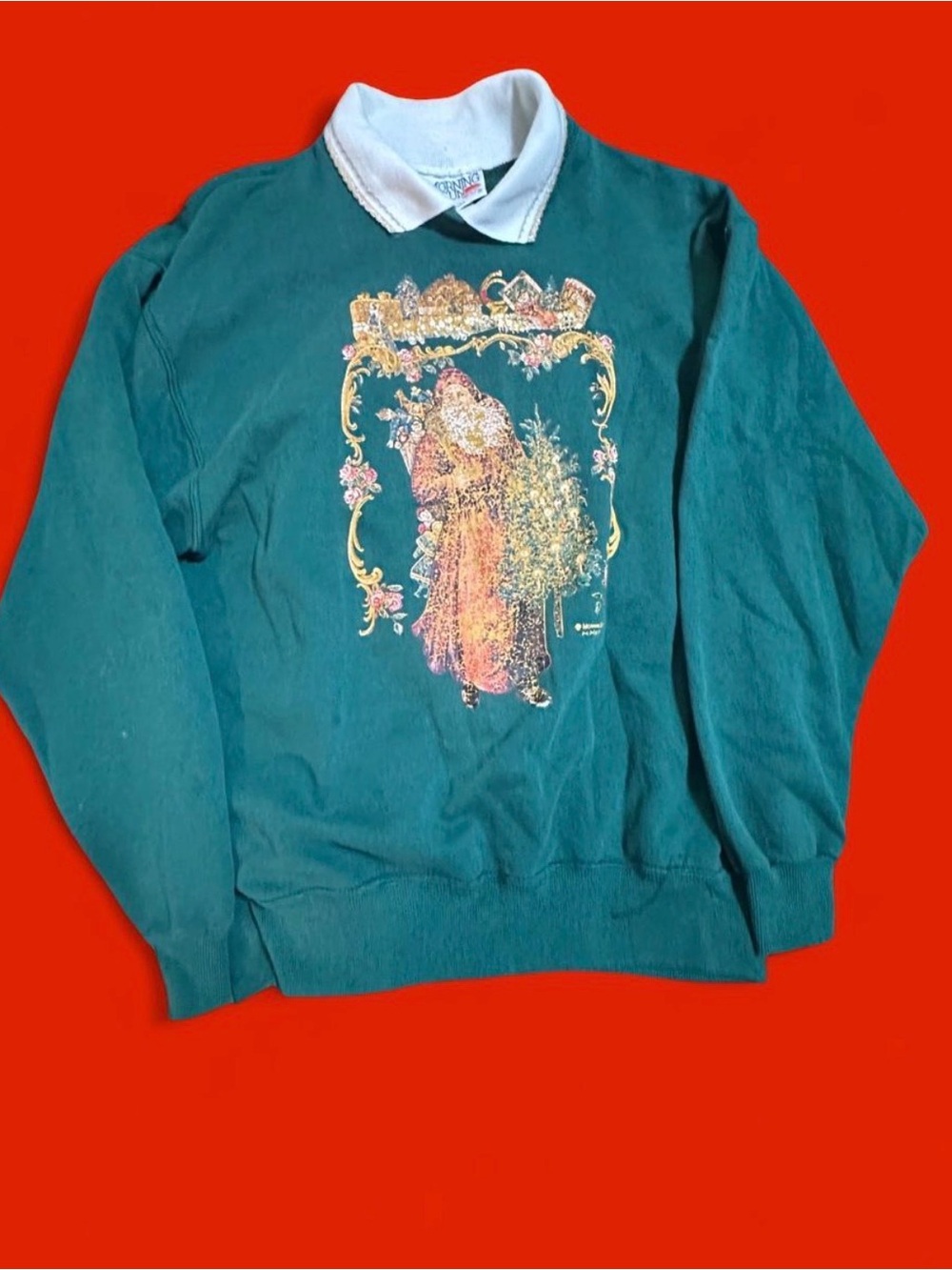 Vintage 90s Morning Sun Santa Collared Sweatshirt - Medium
